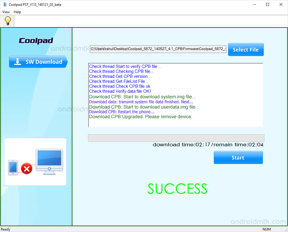 coolpad pst tool success
