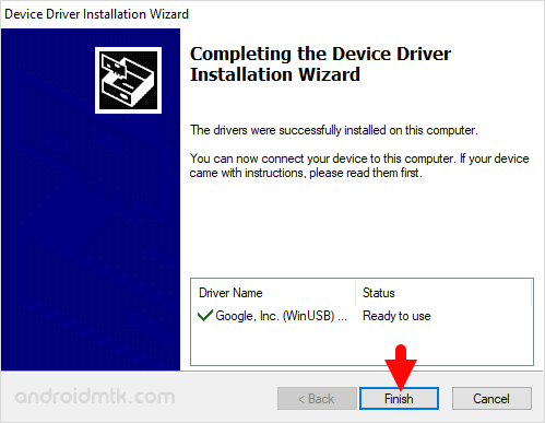 Device Driver Installation Wizard Finish