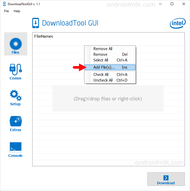 Intel Download Tool GUI Add File