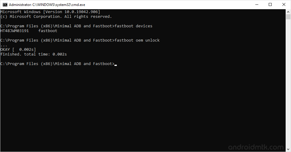 minimal adb command oem unlock