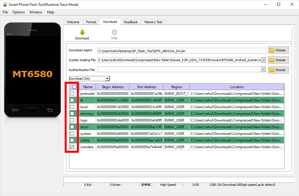sp flash tool untick except userdata